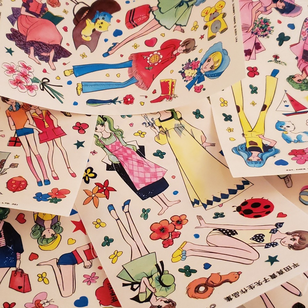 Lot of Six Vintage 60s Japanese Kawaii Retro Girls Rub-on Transfer for Collage