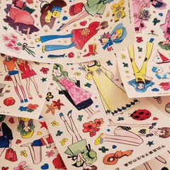 Lot of Six Vintage 60s Japanese Kawaii Retro Girls Rub-on Transfer for Collage