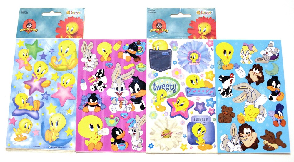 Vintage Sandylion Looney Tunes Stickers Lot of 2 Sealed Packs & 4 Loose Sheets