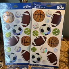 4 Sticko Themed Stickers-Sports Balls Football Soccer Tennis Baseball NEW Bonus