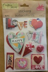 CRAFTER’S SQUARE LOVE/HEARTS THEME GLITTER POP-UP 3D STICKER SHEET (9Pieces)