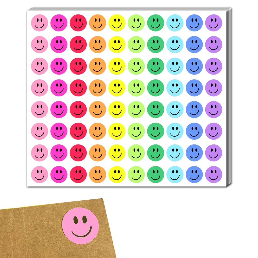 6000 Pieces, 1/2 inch – Smiling Happy Smile Stickers for Reward – 10 Colors
