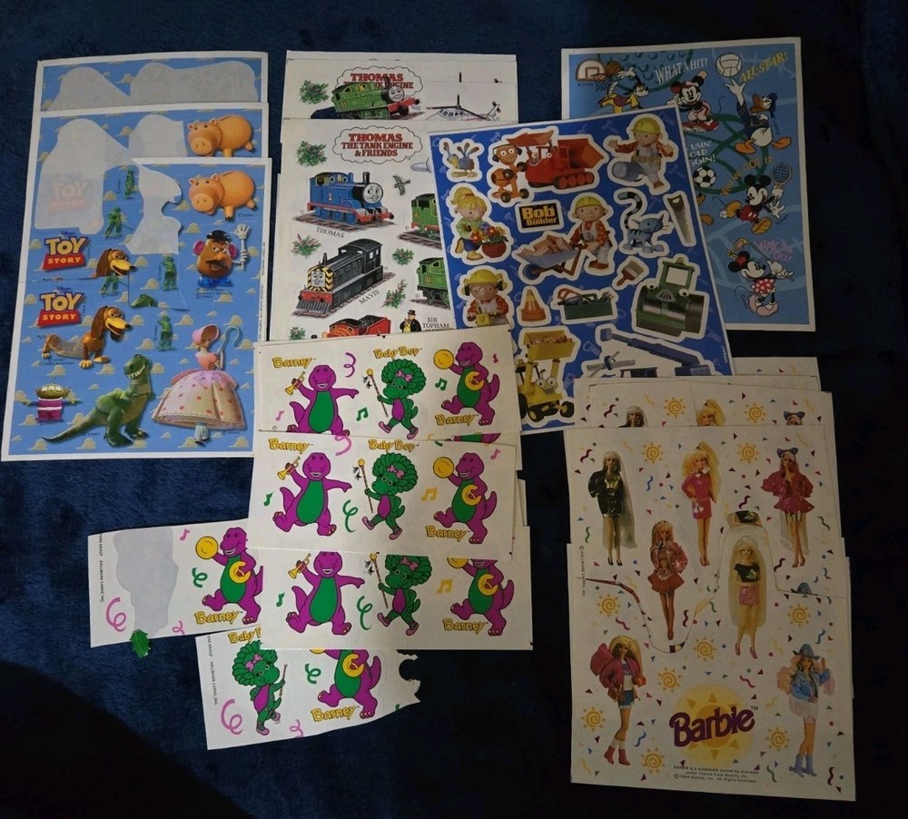 Vintage Hallmark Sticker Lot – Barney Toy Story Barbie Thomas Train Bob Builder