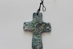 Cross – Handmade Blue & Silver Ceramic Cross with Blue Rhinestone and Glitter #4