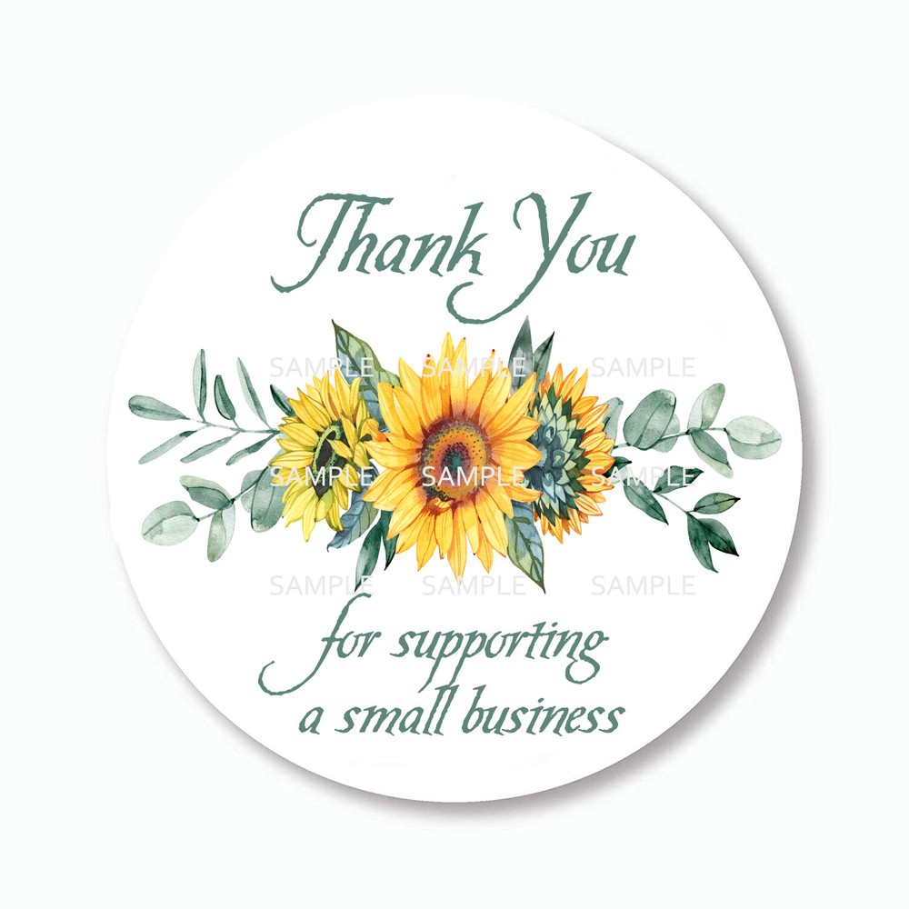 30 Sunflowers Thank You Small Business Scrapbook Stickers 1.5″ Round Labels