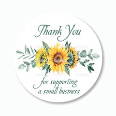 30 Sunflowers Thank You Small Business Scrapbook Stickers 1.5″ Round Labels