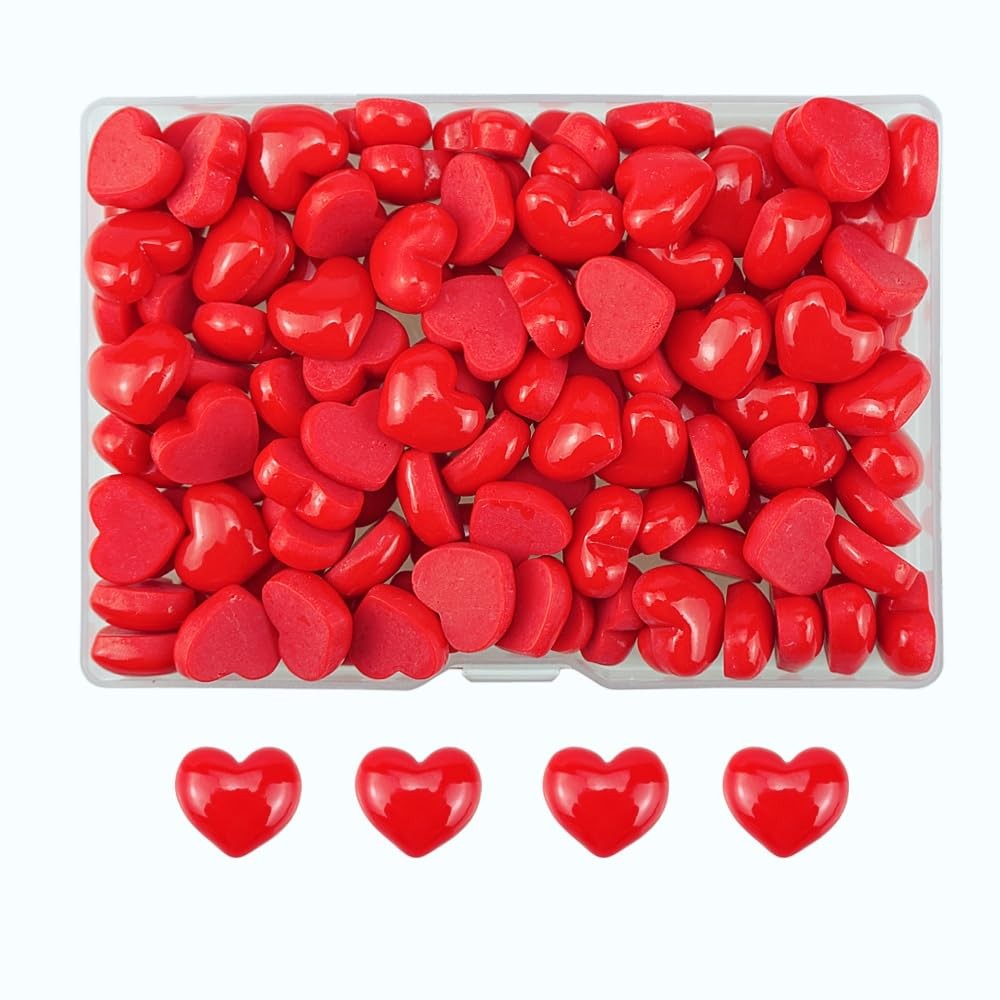 FAZHBARY 120 PCS Red Heart Resin Flatback Plastic Mini Bulk
