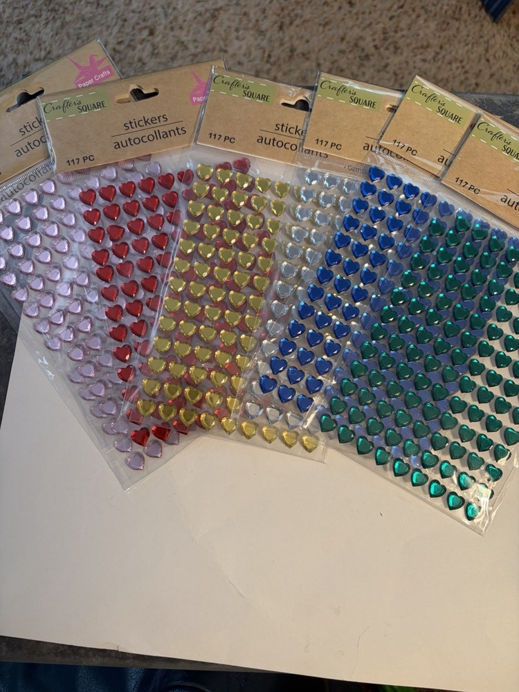 Crafters Square Heart Shaped Gem Stone Stickers Multi-Colored 0.5inch , New!