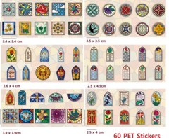 Set Of 60 Stained Glass Cathedral Sticker Flakes Windows Journal