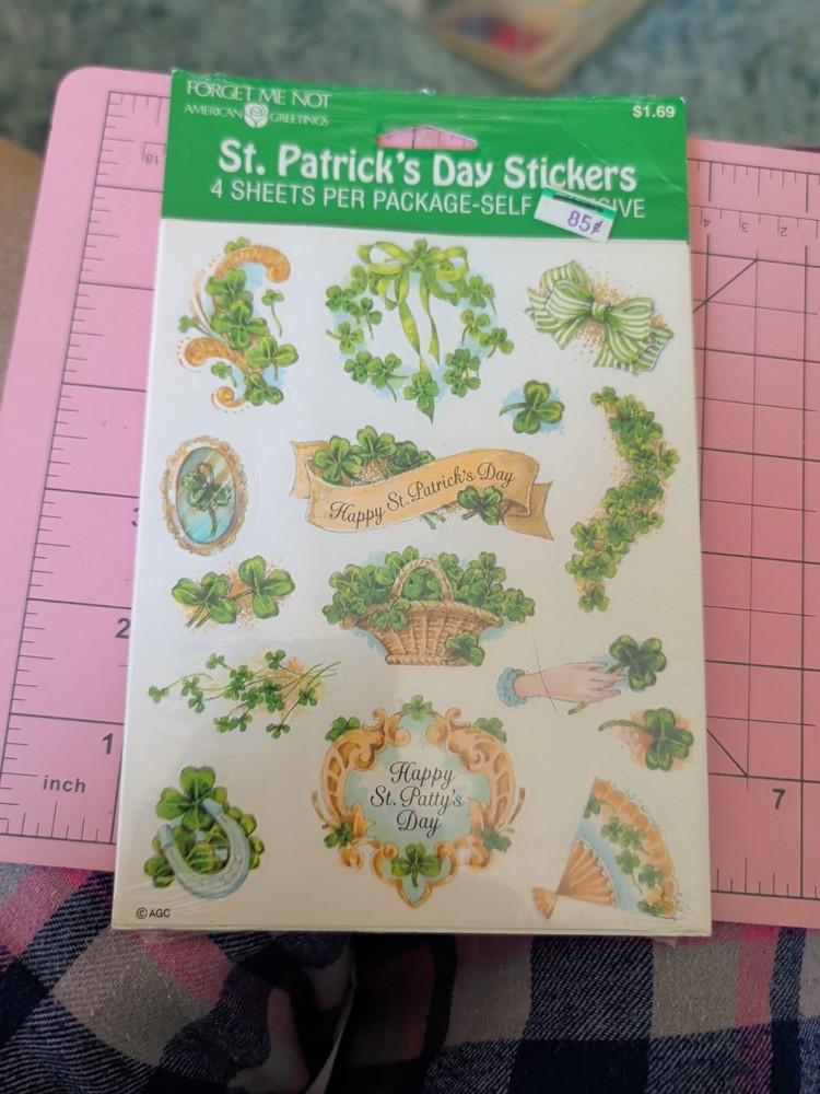 Vintage American Greetings Stickers St Patrick’s Day Clovers Shamrocks 4 Sheets