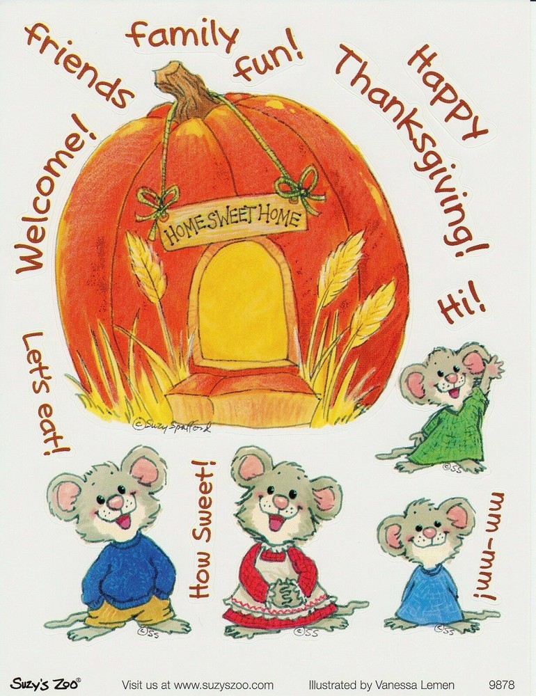 Suzy’s Zoo Stickers 25 Sheets Happy Thanksgiving Home Sweet Pumpkin