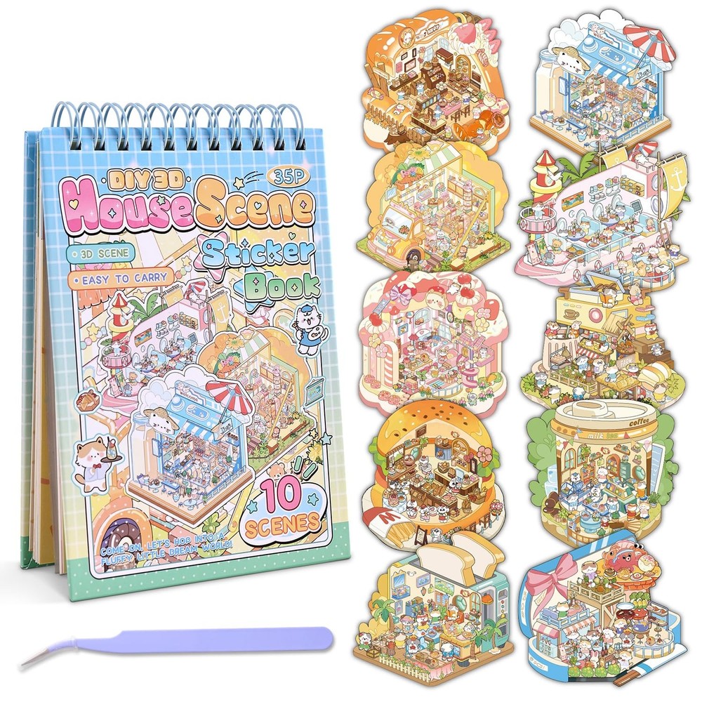 3D Scene Sticker Style 5 DIY Miniature Sticker Book Cute Cartoon Scenes