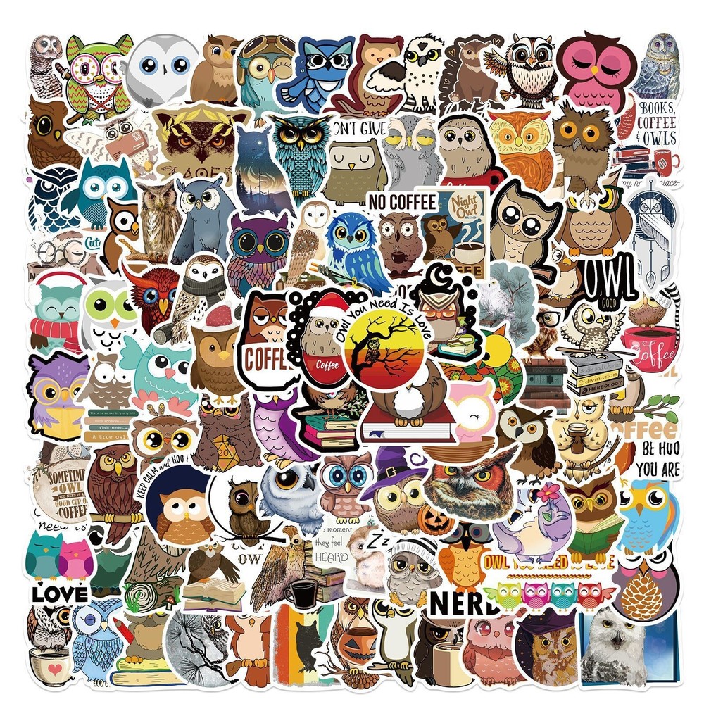100pcs Cute OWLS stickers, Magic School, Hydro flask laptop no residue, 194