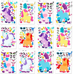 24 Sheets Make-a-Face Stickers 9x6in, Monster Unicorn Party Favors Classroom Set