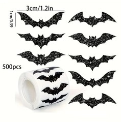500 pcs Sticker Seals Roll Holographic Glitter Foil Halloween Bats Self Adhesive