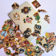 50 Piece American Traditional Waterproof Sticker Pack – Vintage Retro Designs