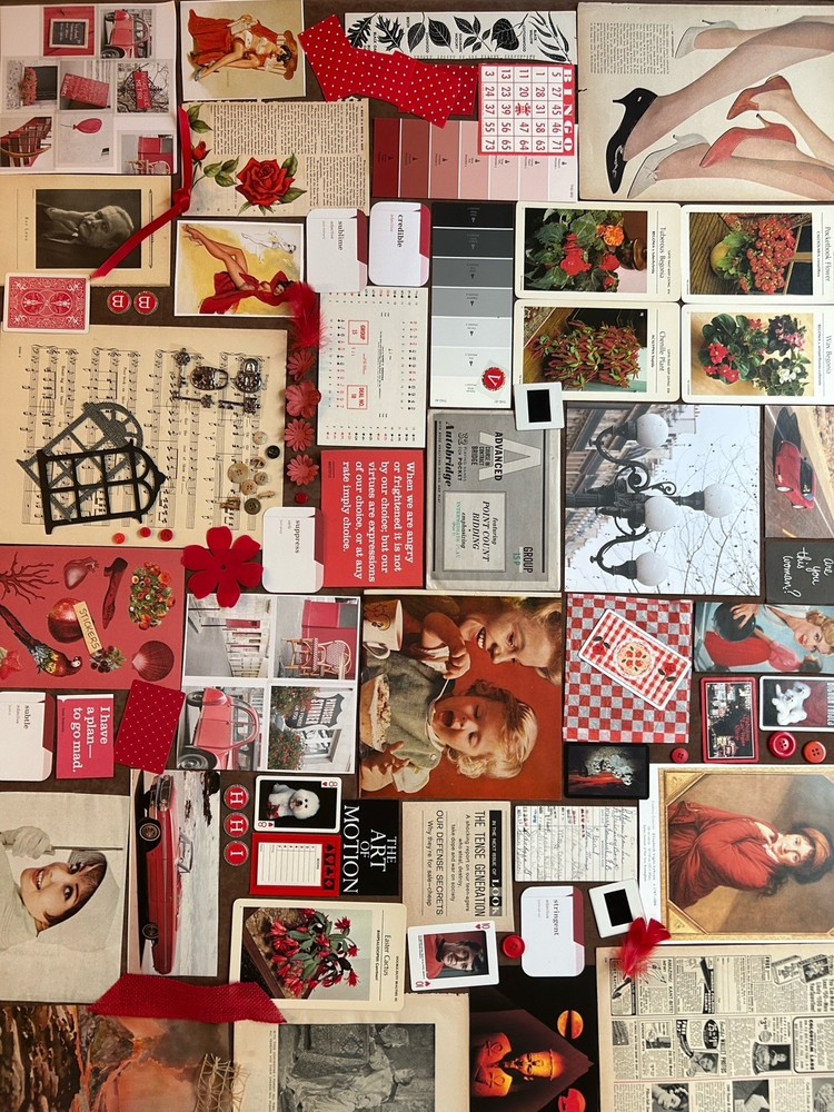 Junk journal 100+ Pieces Red Black Beige Ephemera bundle kit collage craft