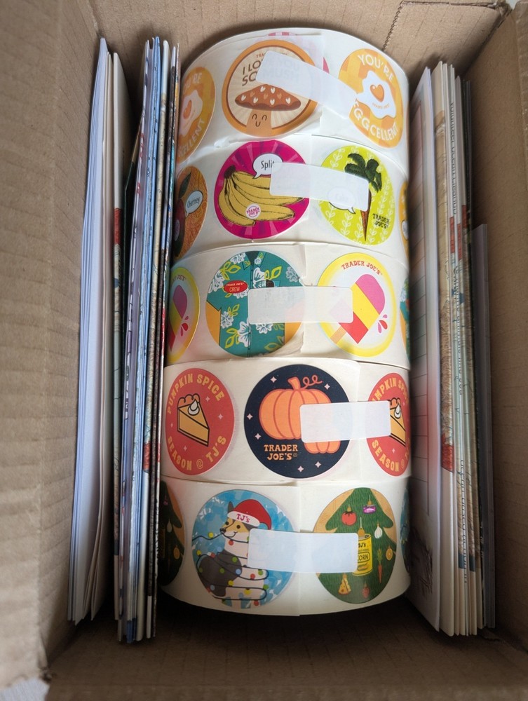 5 Rolls (2500 Stickers) of TRADER JOE’S Stickers and more… 🔥 NEW!
