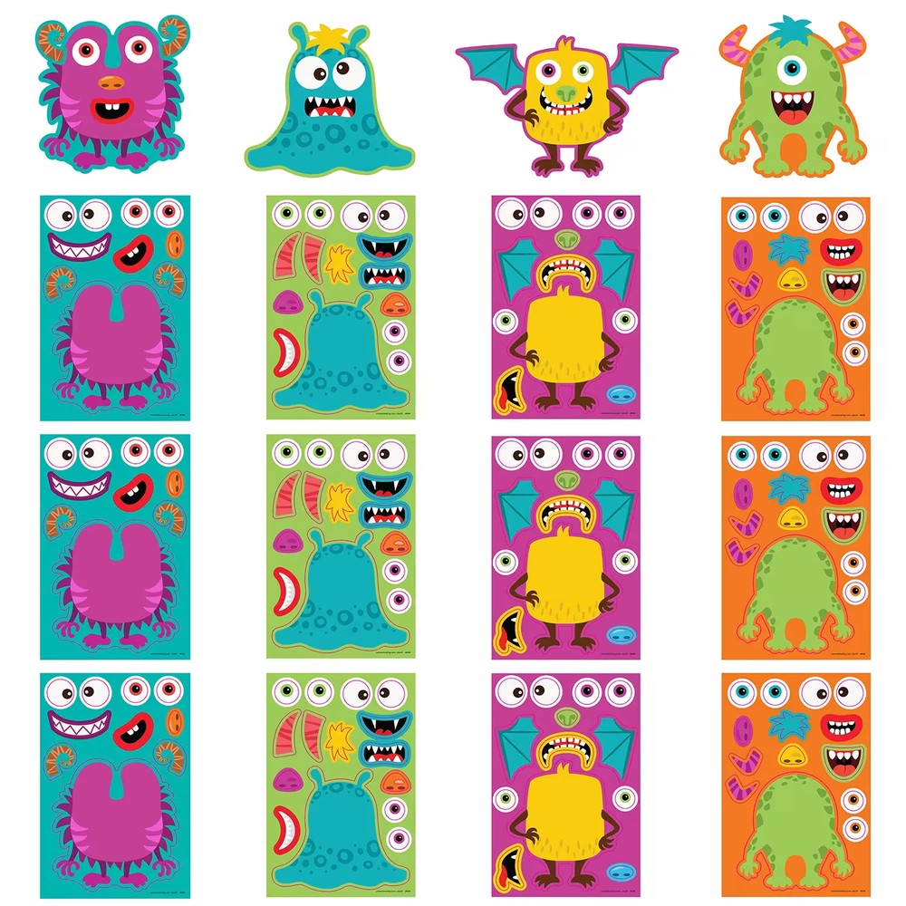 Oriental Trading Halloween Monster Make-a-Character Sticker Sheets – 4″ x 6″, 12