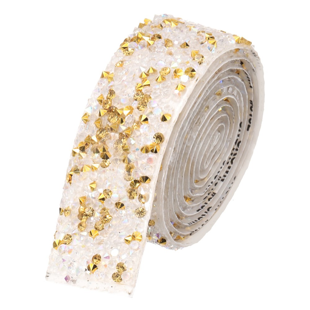 1 Inch x 1 Yard Crystal Rhinestone Sticker Ribbon Gold