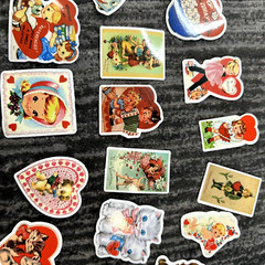 Valentine’s Stickers 50 Pack Retro VIntage Style Cute Heart Junk Journal New