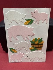 Sandylion Vintage Fuzzy Pigs🐖 On A Large Sheet/ Rare Find/ Missing One Pig