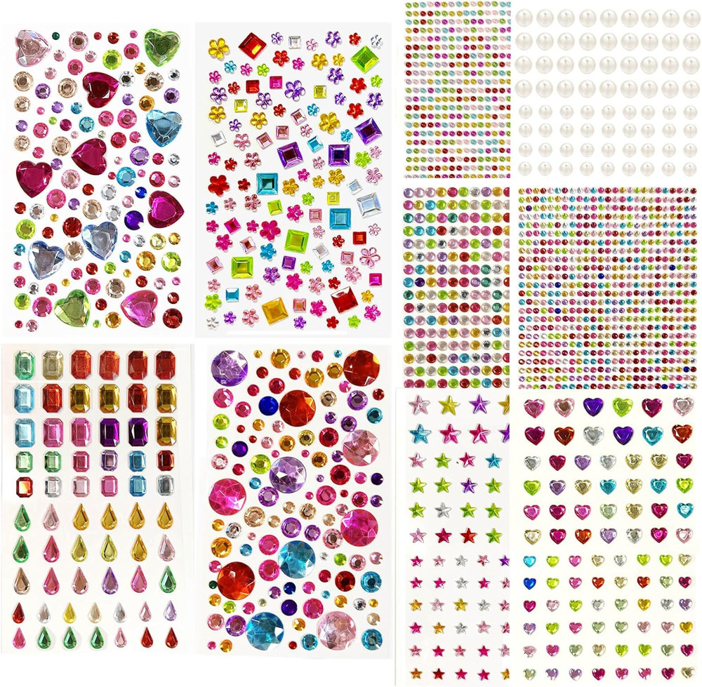 2785Pcs Gem Stickers, Self Adhesive Gems for Crafts, Acrylic Bling Heart Sticker