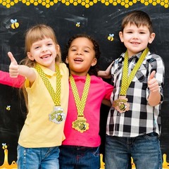 3 PCS Spelling Bee Medals Honeycomb Gold Silver Bronze Trophy Awards Ribbon