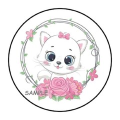30 CUTE CAT WITH FLOWERS ENVELOPE SEALS LABELS STICKERS 1.5″ ROUND GIFTS FAVORS