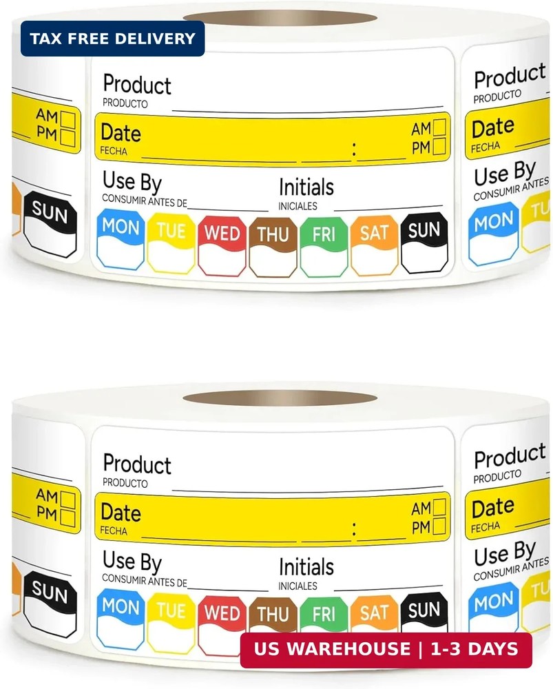 2 Rolls 1000 Pcs 1 inch X 2 inch Restaurant Quality Shelf Life Food Rotation Lab