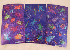 4 Vintage 1990s Glitter Aliens and Astronaut Sticker Sheet LOT – Activity Set