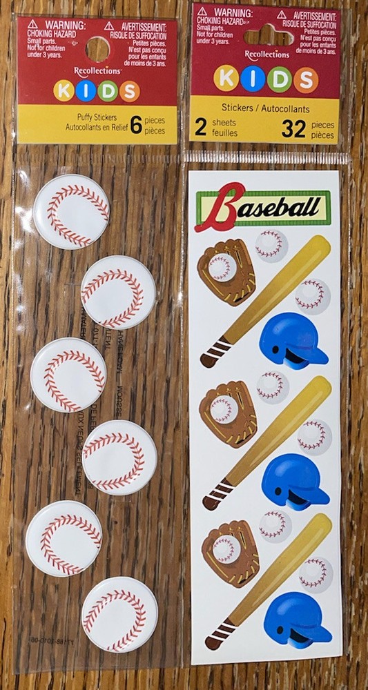 Lot Of 2 Recollections KIDS Baseball Title Ball Repeats Bat Mitt Helmet Stickers