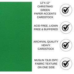 Paper Accents Muslin Texture Cardstock, Christmas GreenUPC, 12×12 Inch, 25 Pack,