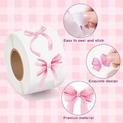 500pcs/roll Pink Bow Seal Stickers, Cute Gift Box Blessing Stickers, Packaging D