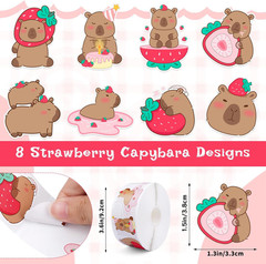Capybara Stickers Roll, 1000Pcs Cute Animal Stickers for Kids 8 Patterns Strawbe