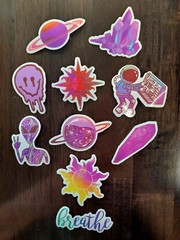 STICKERS x 10 Positive Reminders Purple Theme Space Planet Star Crystals PU5