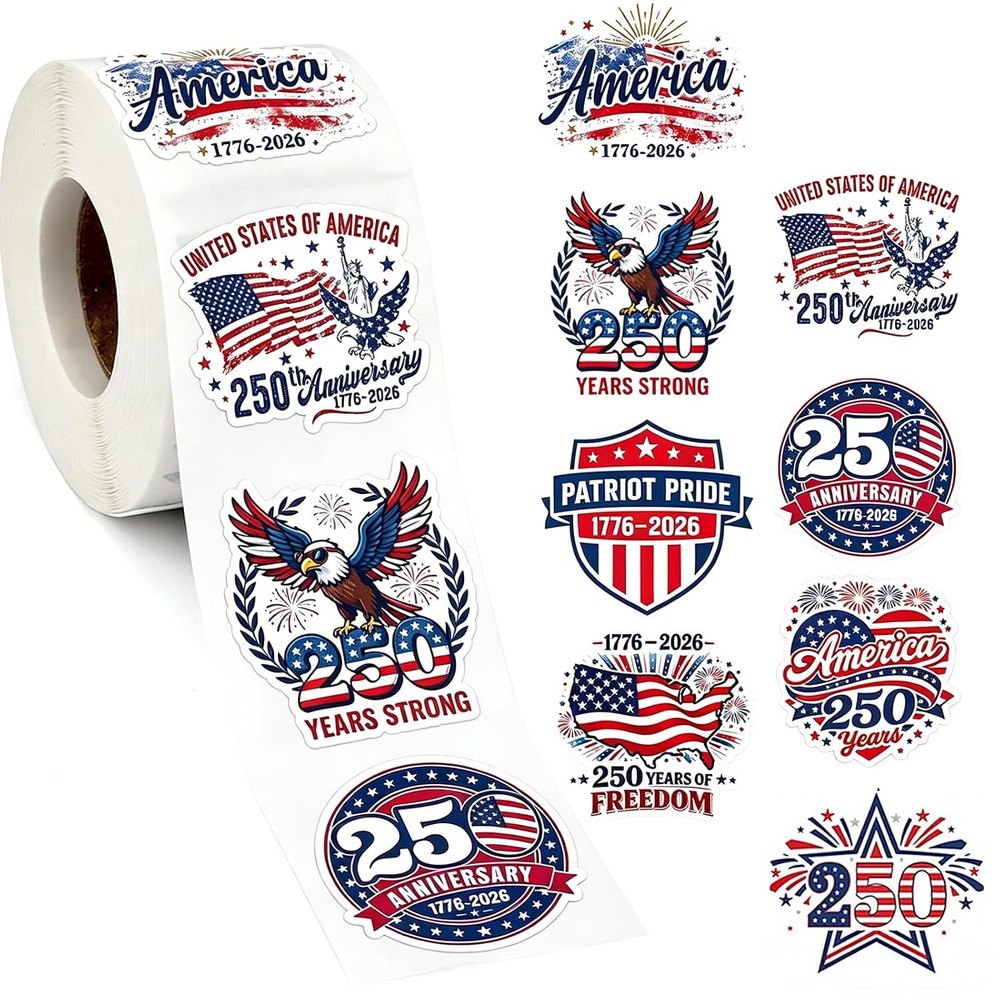 Patriotic Star-1 USA 250th Anniversary Self Adhesive Patriotic Stickers Roll