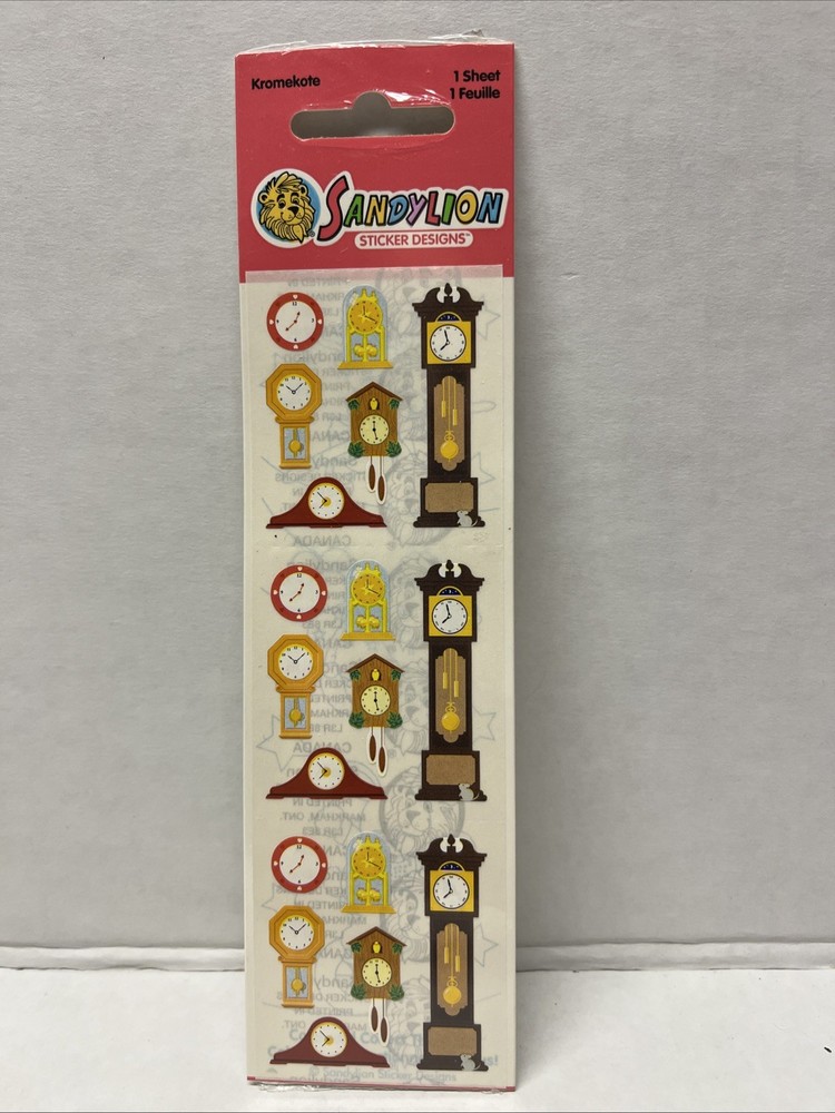 Vintage Sandylion Kromekote CLOCKS sticker grandfather clock, unused Sealed