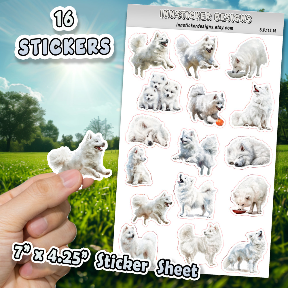 American Eskimo Dog Stickers for Journals, Scrapbooks, Planners, Glossy, Matte