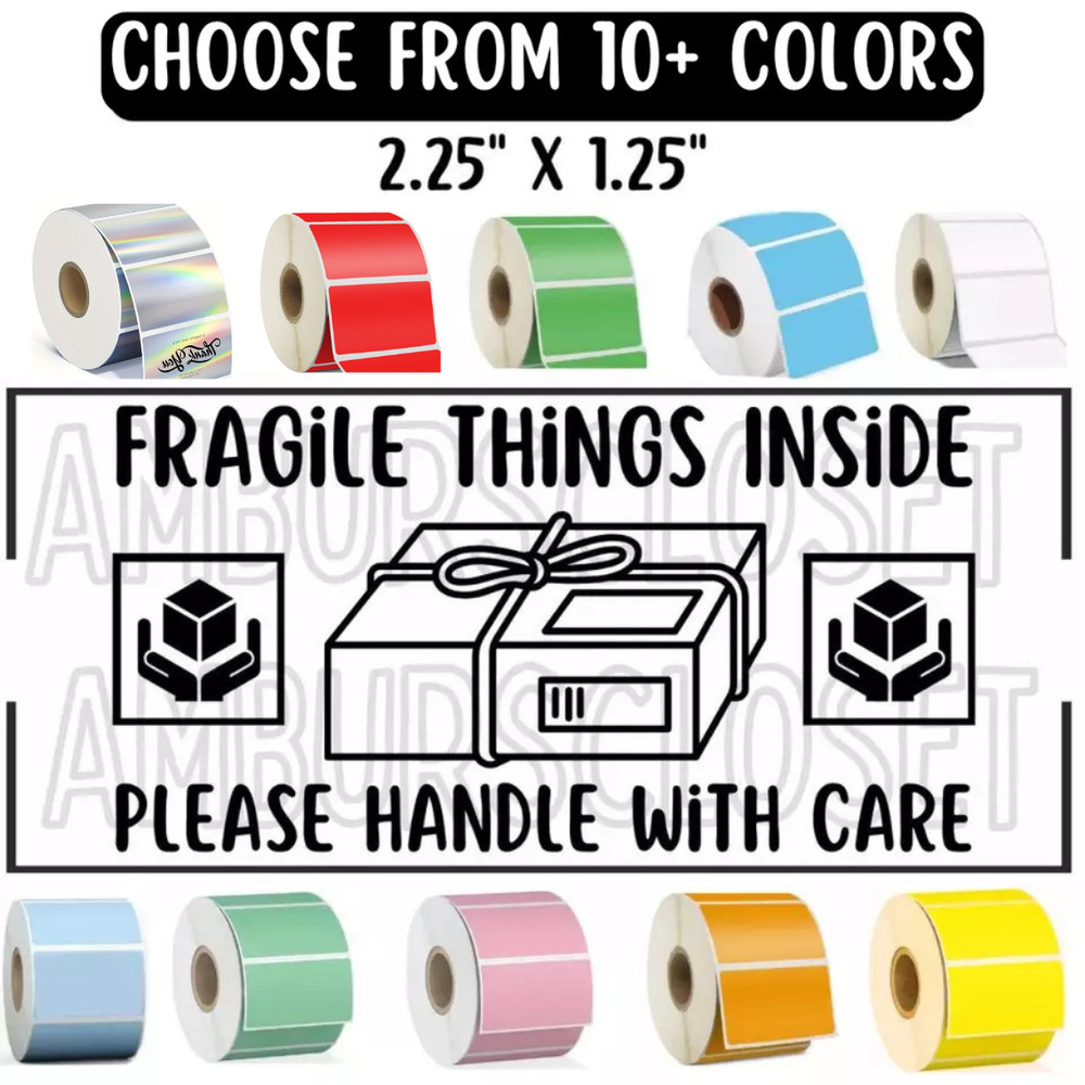 50 FRAGILE STICKERS 2.25″ LABELS SEALS THANK YOU CAUTION SCRATCH RESISTANT