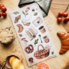 Autumn Picnic Stickers – Food, Books, and Nature Sticker Sheet – Crafts
