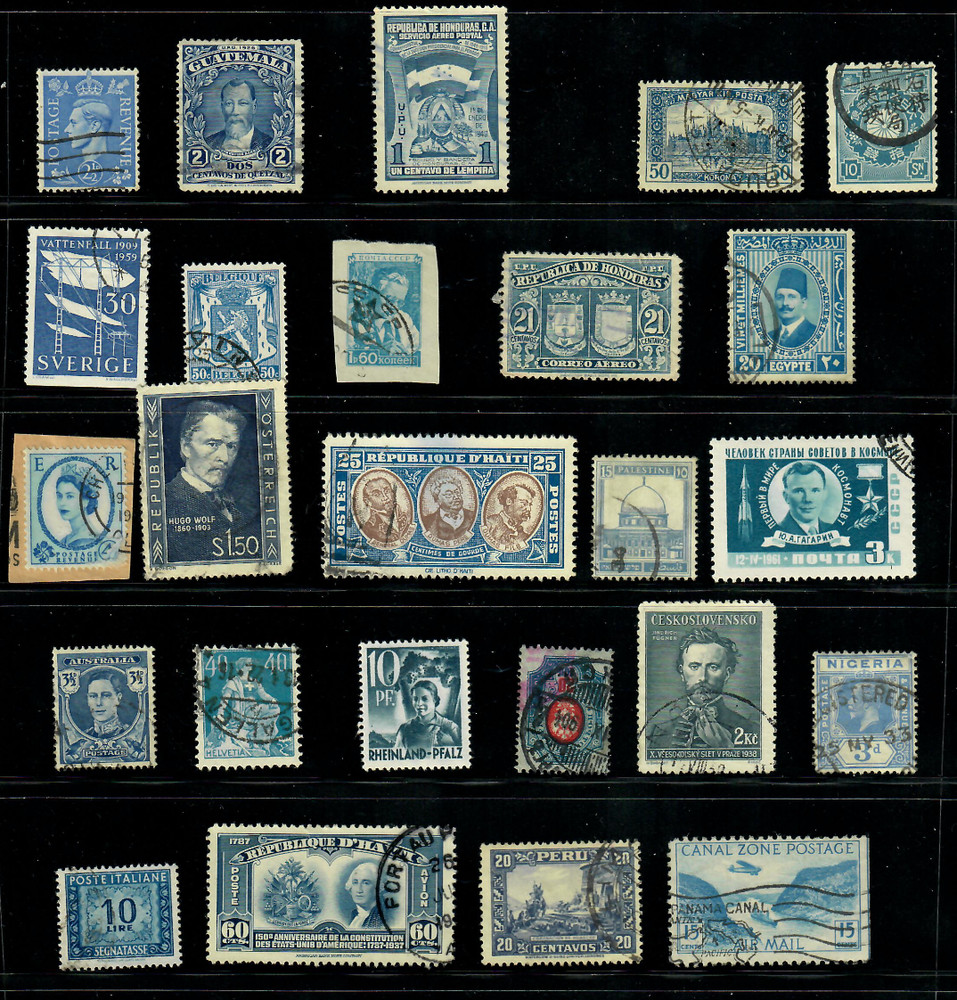 25 Blue Slate Steel Worldwide Used Stamps Color Lot — Crafts Art (WM257)