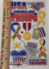 Sticko Military Support The Troops Stickers Patriotic USA Scrapbooking 14 Pc