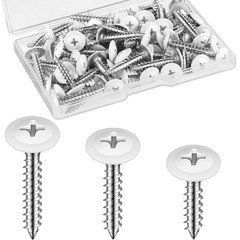 Demissle 120 Pcs #8 White Wood Screws Fast Self Tapping Wall Plate Screws White