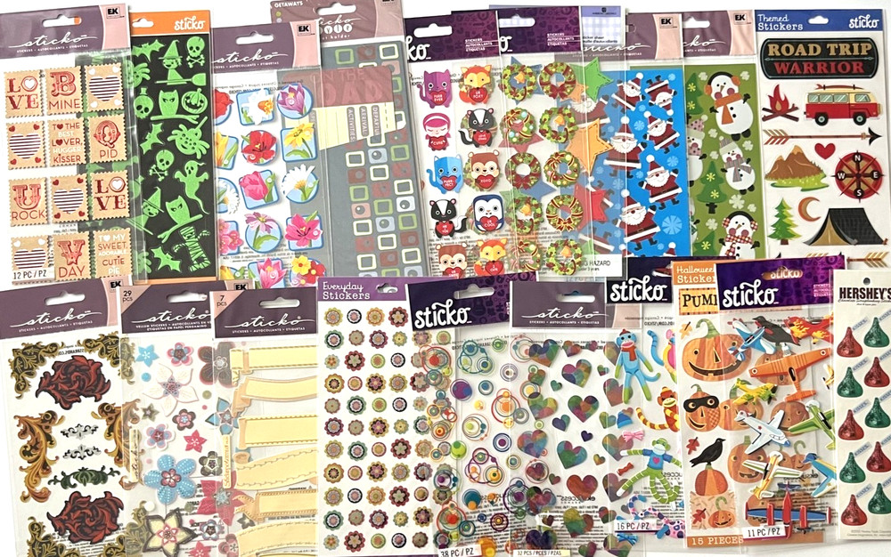 #1891 – LOT OF 20 STICKO STICKERS – SOME RARE – XMAS HALLOWEEN FOIL LOVE