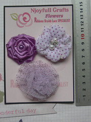 ORCHID LAVENDER Spotted Fabric Organza Lace Satin 3 Flower Pk 45-60mm O2 J NJC