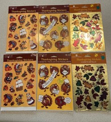 Vintage American Greeting Thanksgiving Animals Foil Leaves Turkeys Stickers