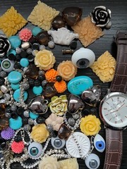 Mixed Media Metal Plastic Flowers Jewelry Glass Eyes Embellishments Lot