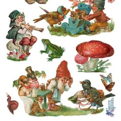 Violette Stickers – Gnomes and Red Mushrooms – 1 Sticker Sheet for Scrapbooks