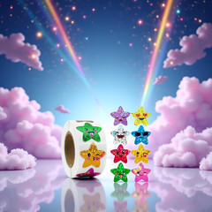 500Pcs Multicolor Stars Stickers, Star Sticker Roll Self Adhesive Glitter Sparkl